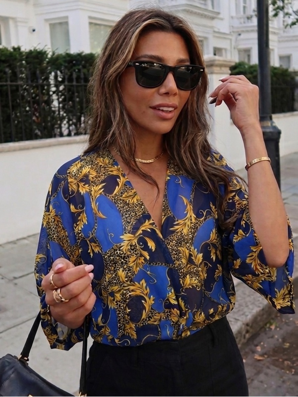 ROUGE COLLECTION $49 • 28” PTP • 2X sheer long-sleeve wrap dolman blouse